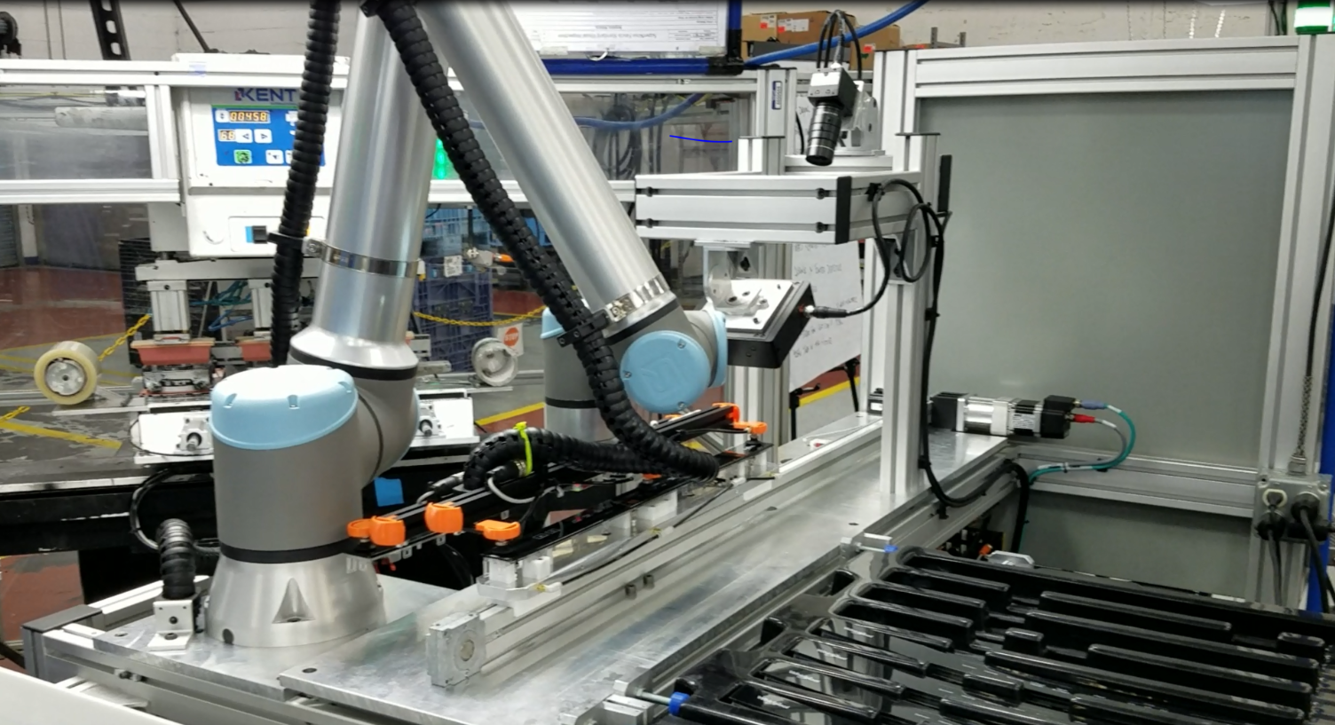 A collaborative robot arm using strain wave gear actuators for high-precision assembly tasks.