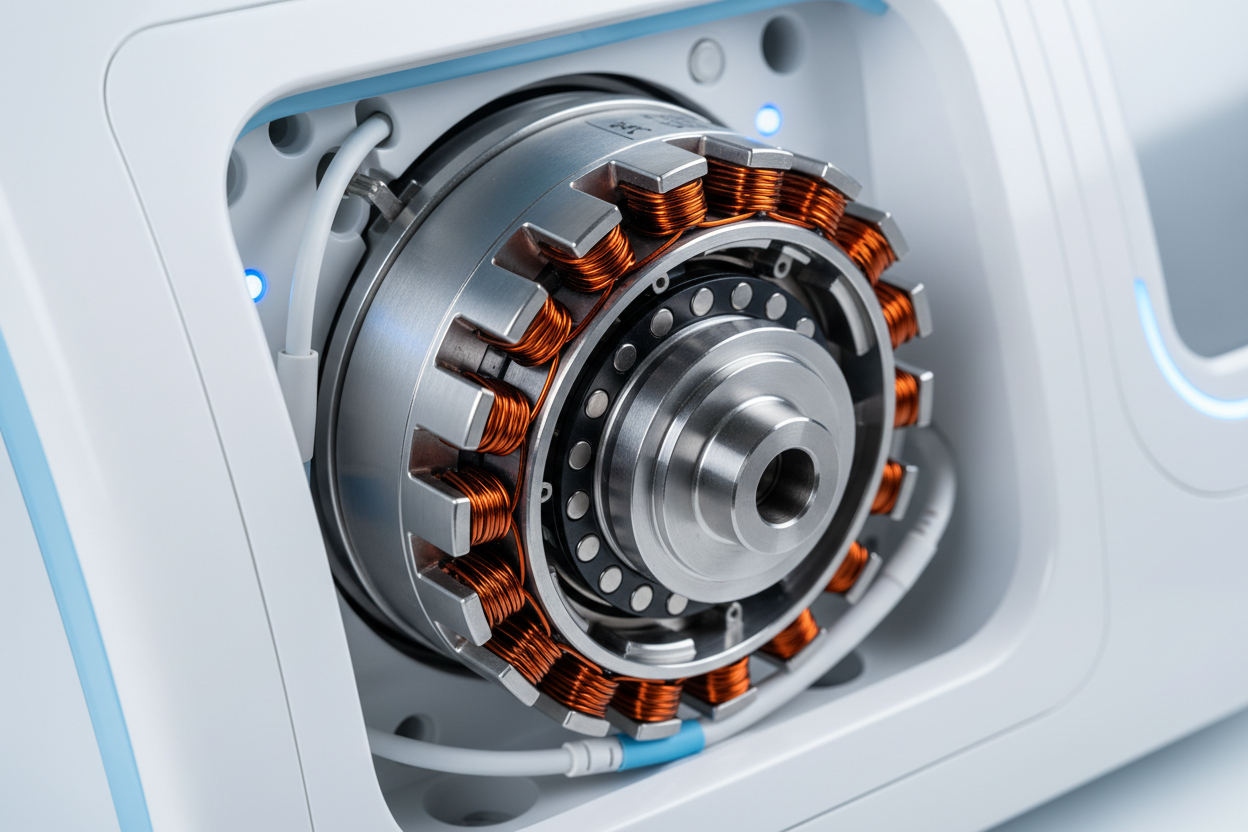 Compact frameless torque motor integrated into a medical device for high torque density and smooth motion.