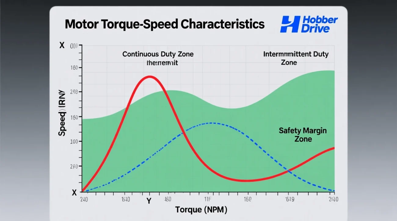 A motor torque-speed curve chart highlighting the safety factor margin for reliable motion control design.
