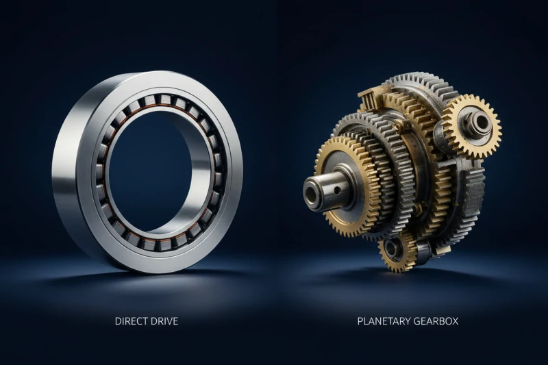 Comparative visual of a direct drive motor versus a mechanical geared system for motion control.