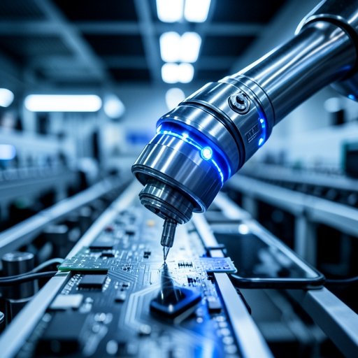 High-speed precision motion system performing dispensing on a 3C electronics production line.