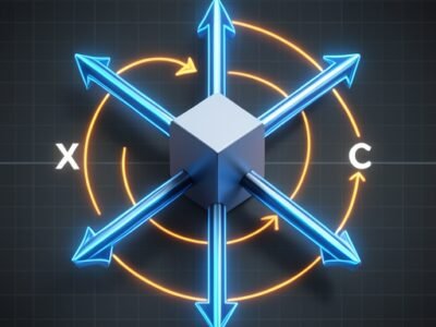 Technical diagram of CNC kinematics showing linear X Y Z axes and rotary A B C axes.