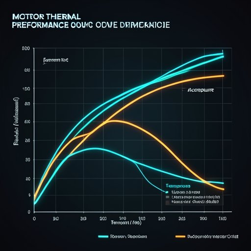 A technical graph showing motor duty cycle, heating phases, and thermal performance over time.