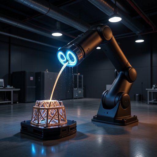 A multi-axis robotic 3D printer using precision actuators for advanced additive manufacturing.