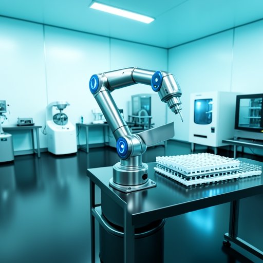 A sterile cleanroom laboratory robotic liquid handling system utilizing contamination-free motion control components.